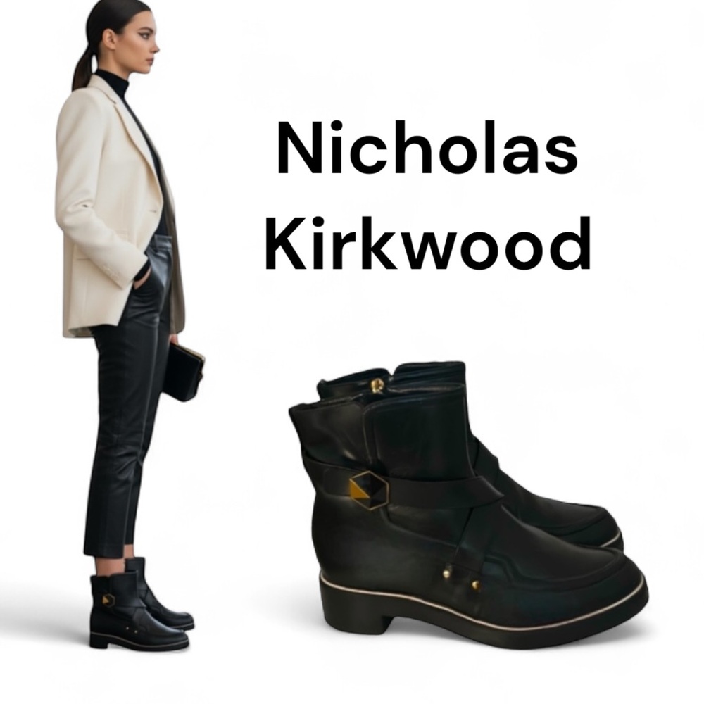 Authentic Nicholas Kirkwood black leather designer ankle boots sz 10.5